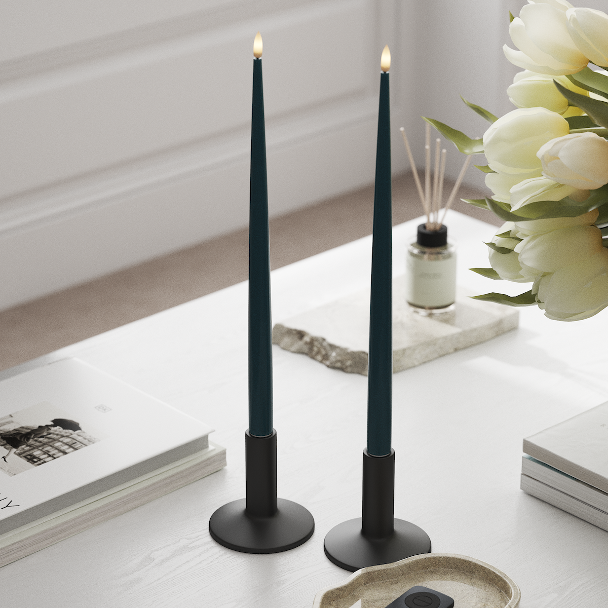 Deluxe Homeart LED Shiny Dinner candle with Lacquer, 2 pieces 38 cm Petroleum LED Shiny Dinner candle 1