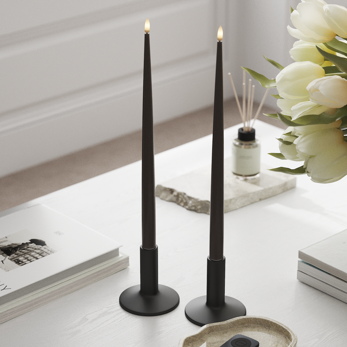 Deluxe Homeart LED Shiny Dinner candle with Lacquer, 2 pieces 38 cm Mocha LED Shiny Dinner candle 1