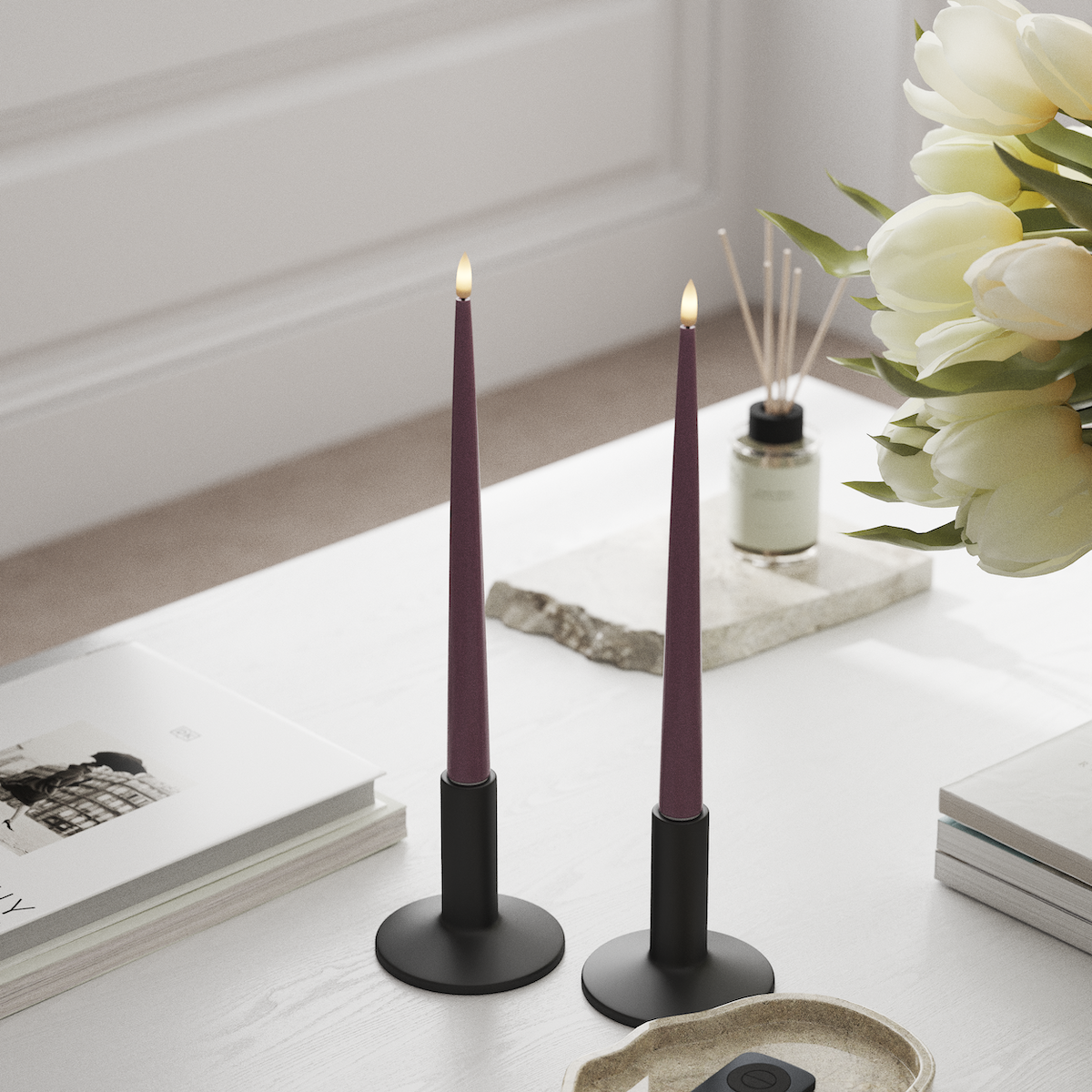 Deluxe Homeart LED Shiny Dinner candle with Lacquer, 2 pieces 28 cm Light Purple LED Shiny Dinner candle 1