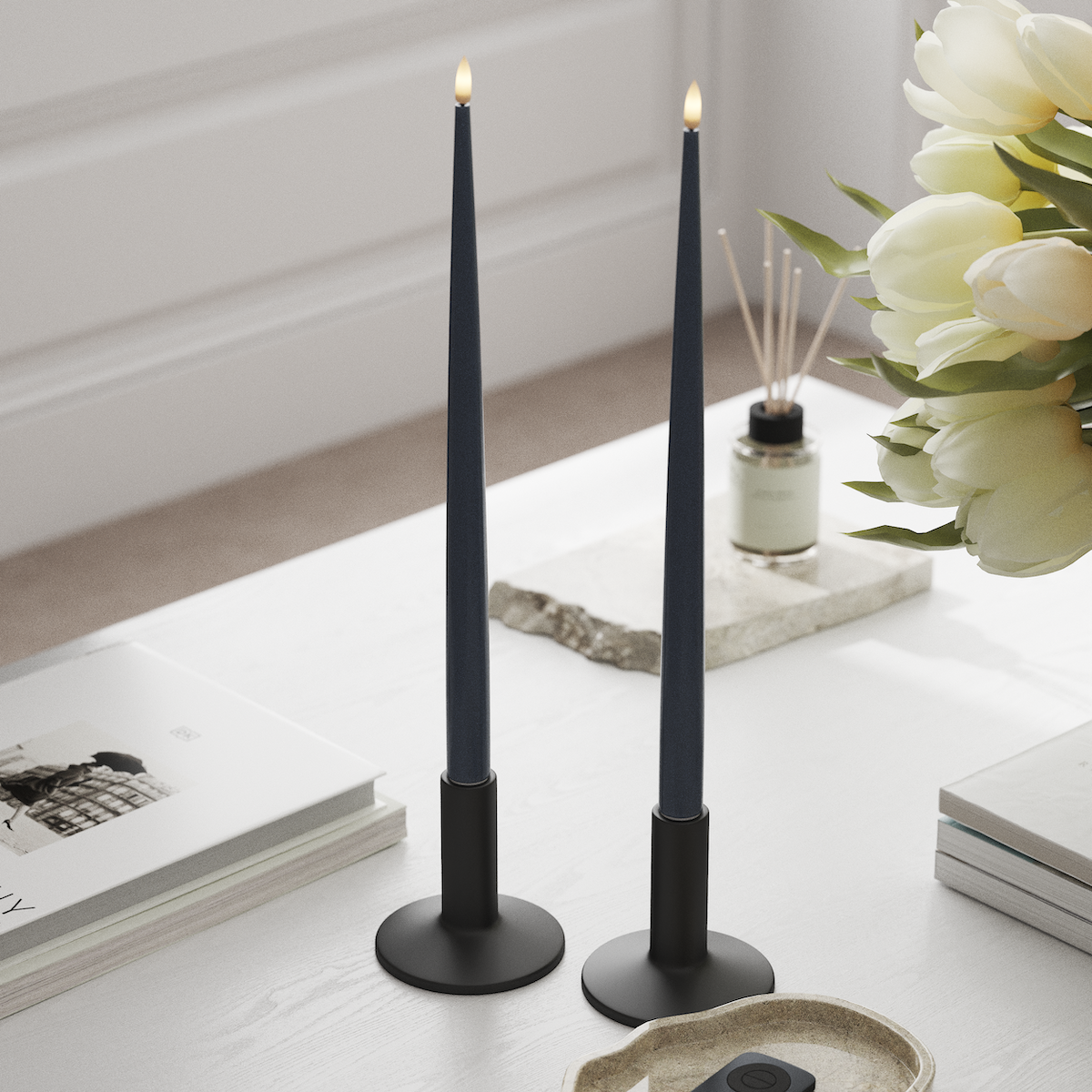 Deluxe Homeart LED Shiny Dinner candle with Lacquer, 2 pieces 38 cm Ice Blue LED Shiny Dinner candle 1