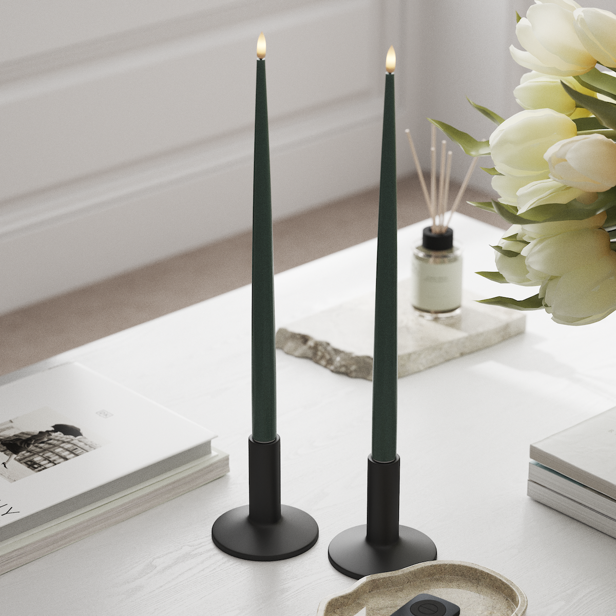 Deluxe Homeart LED Shiny Dinner candle with Lacquer, 2 pieces 38 cm Jade Green LED Shiny Dinner candle 1