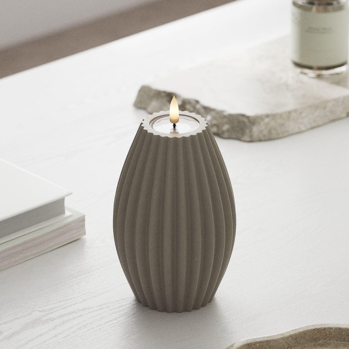 Deluxe Homeart LED Ribbed candle D 10 x H 15 cm Sand LED Ribbed candle 1