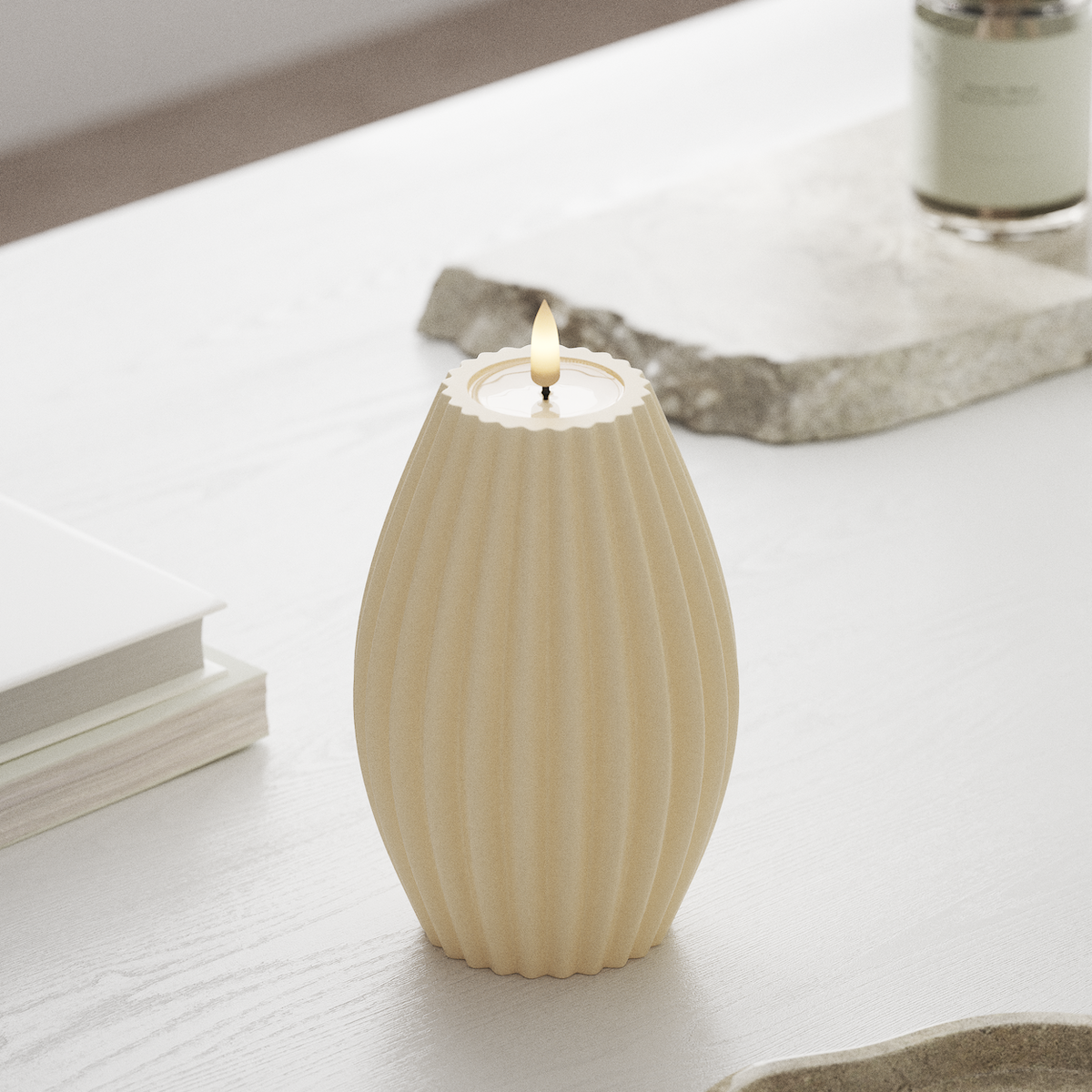Deluxe Homeart LED Ribbed candle D 10 x H 15 cm Cream LED Ribbed candle 1