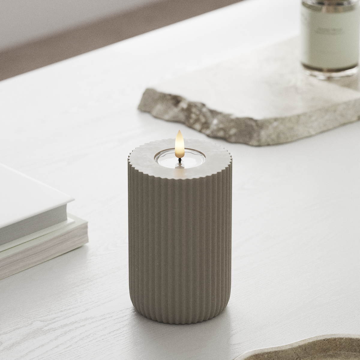 Deluxe Homeart Solid Stripe LED Pillar candle Ø 8 X 12.5 cm Sand LED Shape 1