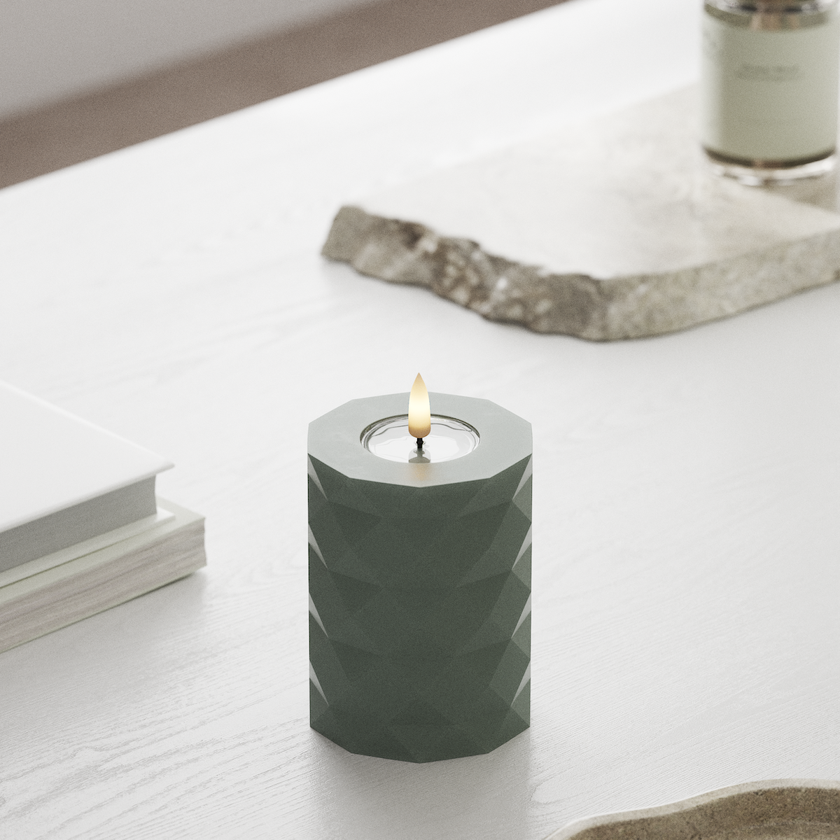Deluxe Homeart Square LED Pillar candle Ø 7.5 x 10 cm Sage Green LED Square 1