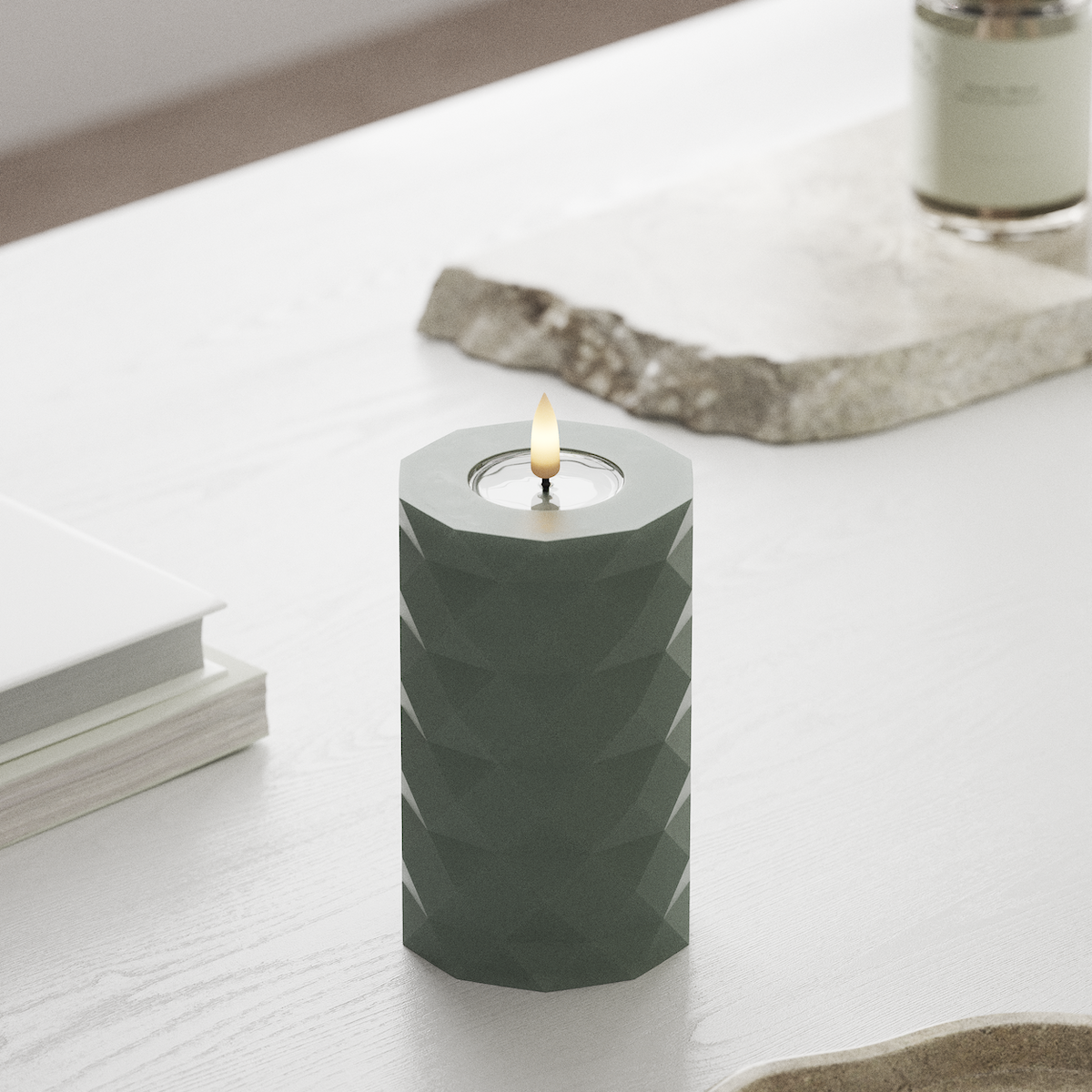 Deluxe Homeart Square LED Pillar candle Ø 7.5 x 12.5 cm Sage Green LED Square 1
