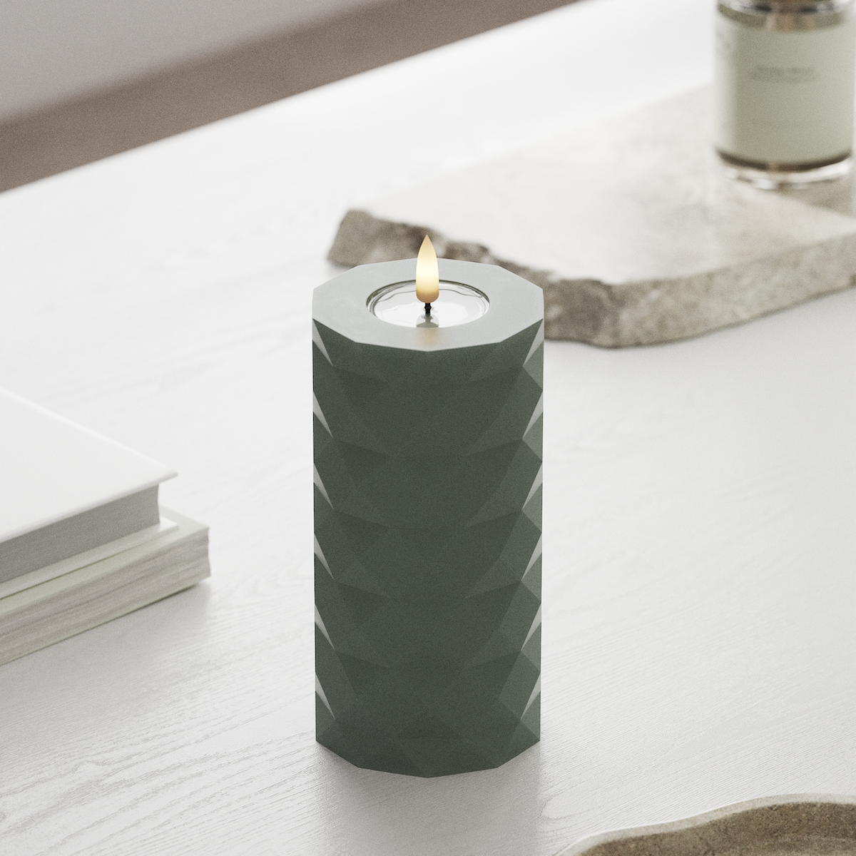 Deluxe Homeart Square LED Pillar candle Ø 7.5 x 15 cm Sage Green LED Square 1