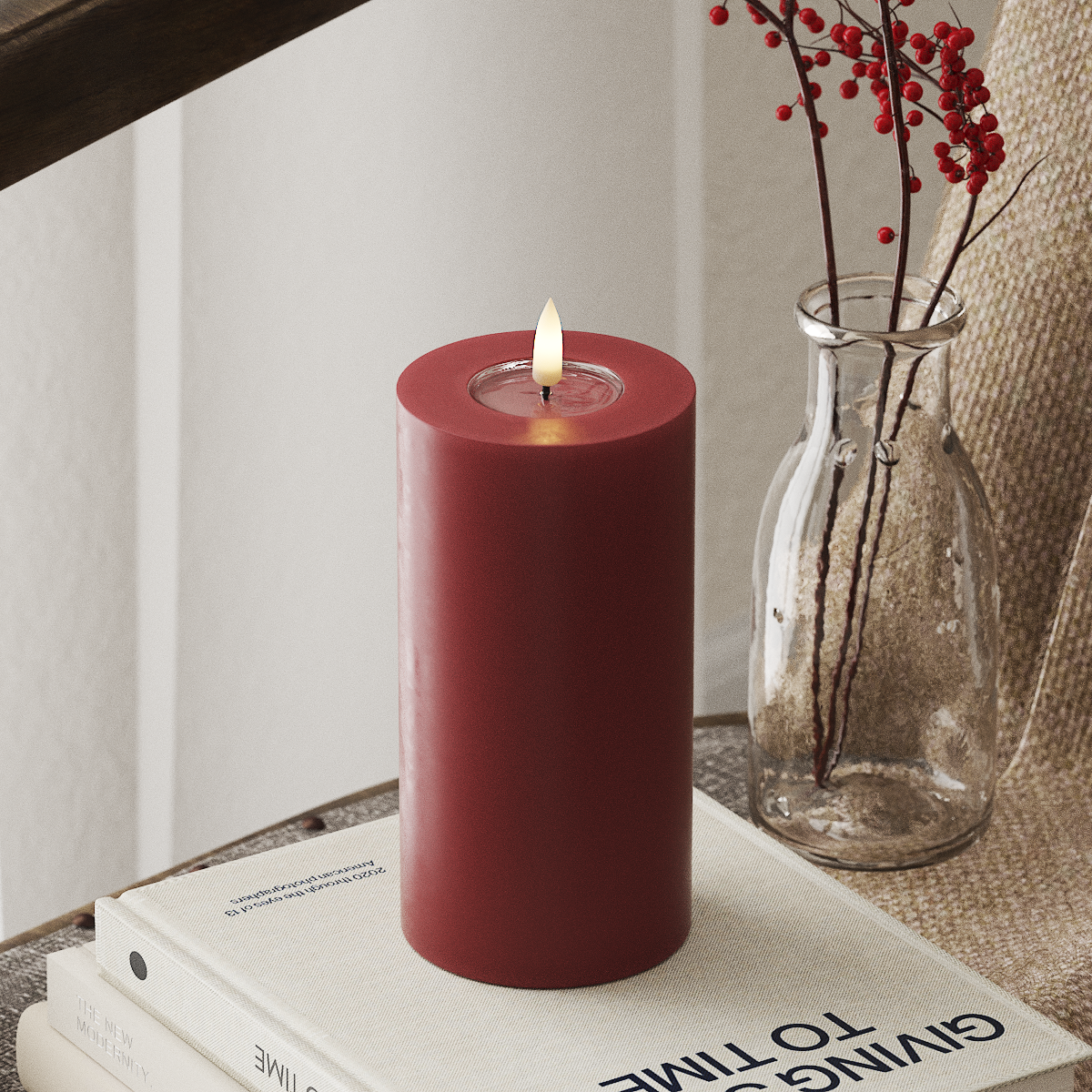 Deluxe Homeart LED Pillar candle Ø 7.5 x 15 cm Bordeaux LED Pillar candle 4