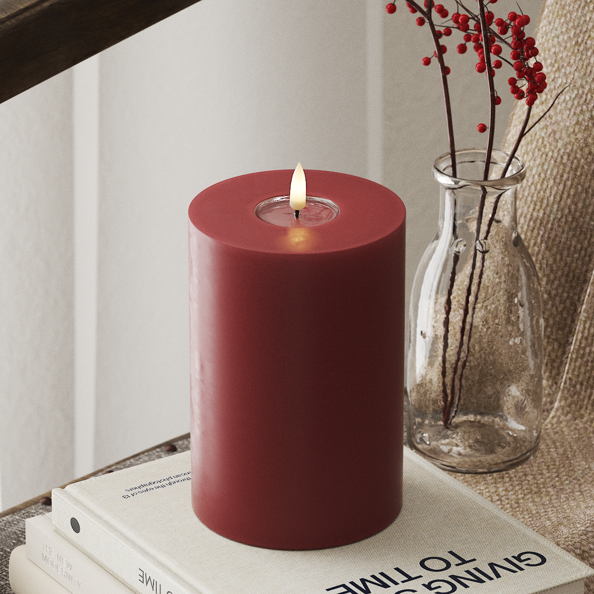 Deluxe Homeart LED Pillar candle Ø 10 x 15 cm Bordeaux LED Pillar candle 4