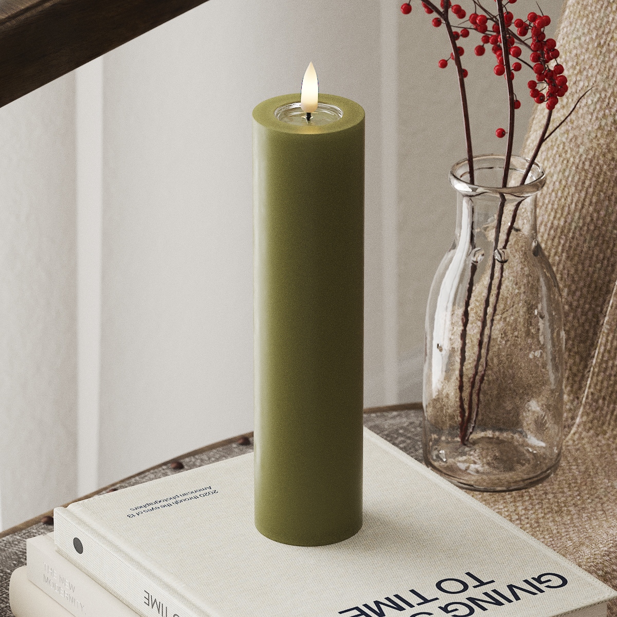 Deluxe Homeart LED Pillar candle Ø 5 x 20 cm Olive Green LED Pillar candle 4