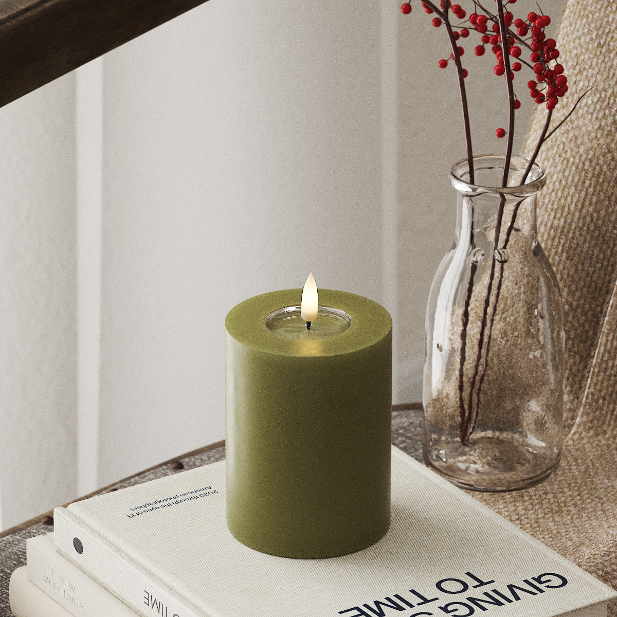 Deluxe Homeart LED Pillar candle Ø 7.5 x 10 cm Olive Green LED Pillar candle 4