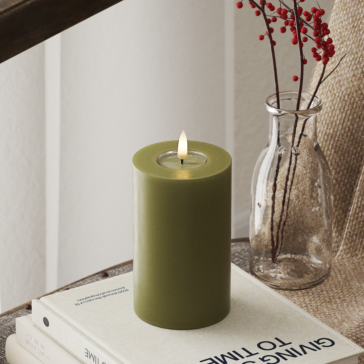 Deluxe Homeart LED Pillar candle Ø 7.5 x 12.5 cm Olive Green LED Pillar candle 4