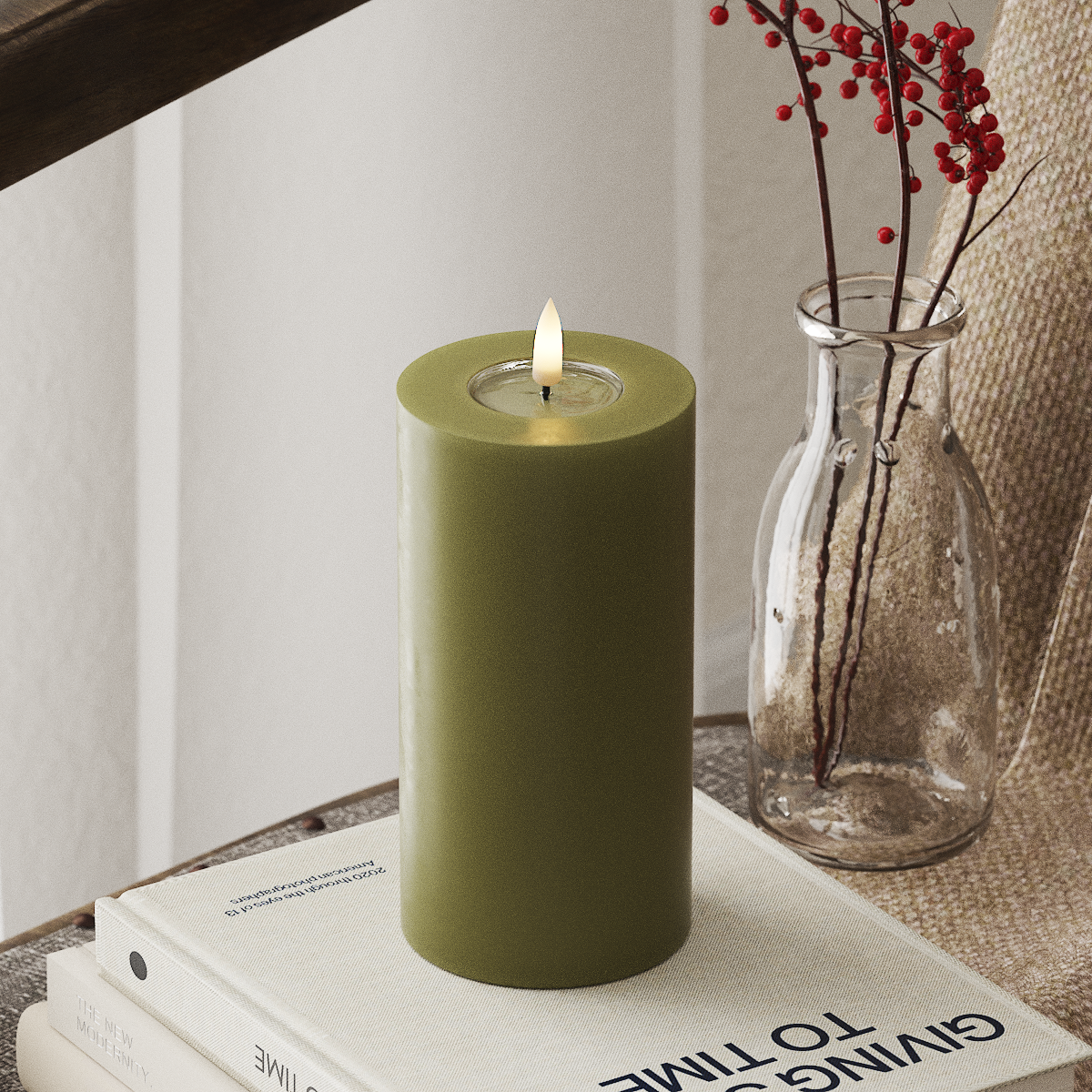 Deluxe Homeart LED Pillar candle Ø 7.5 x 15 cm Olive Green LED Pillar candle 4