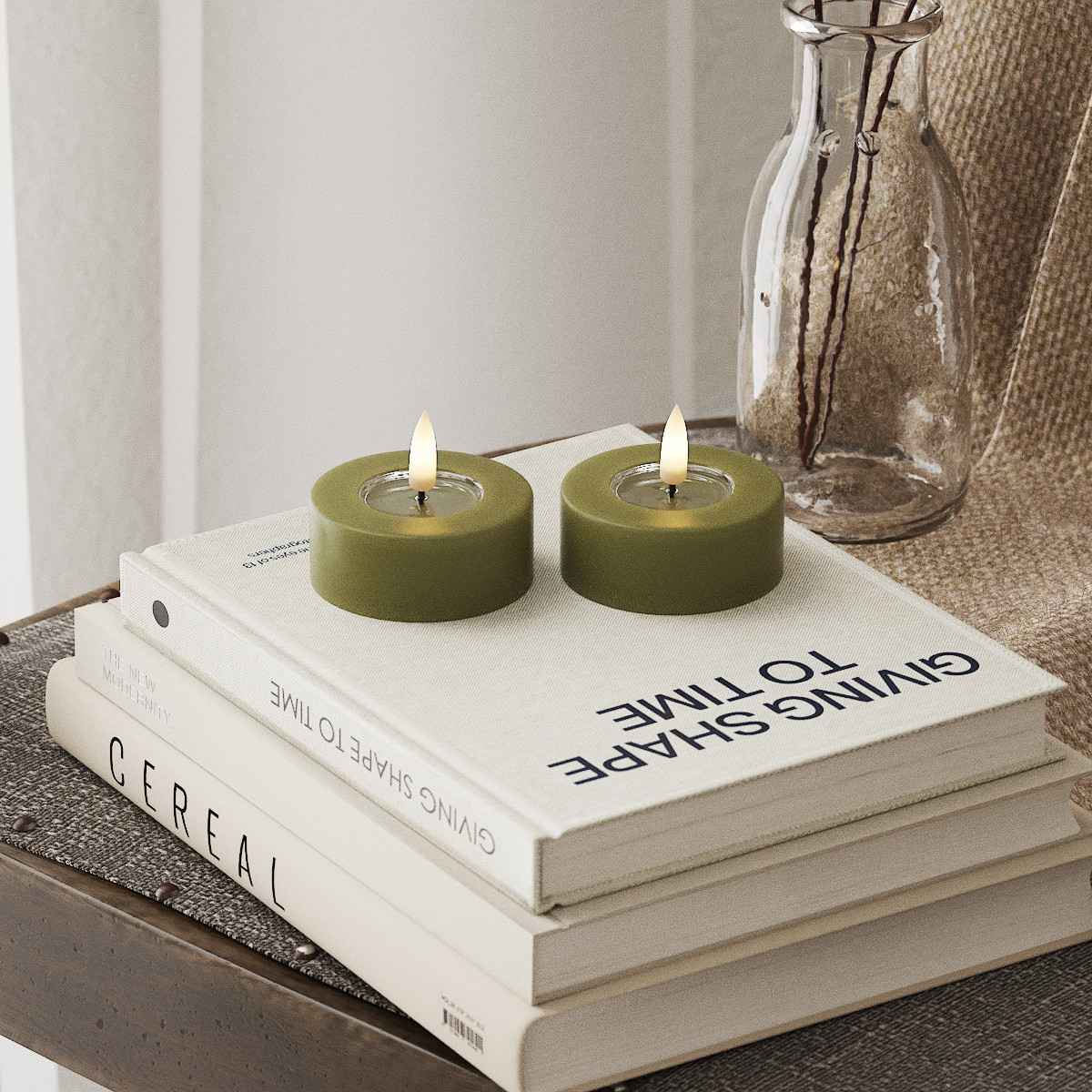 Deluxe Homeart LED Jumbo Tealight candle 2 pieces Large Olive Green LED jumbo Tealight candle 4