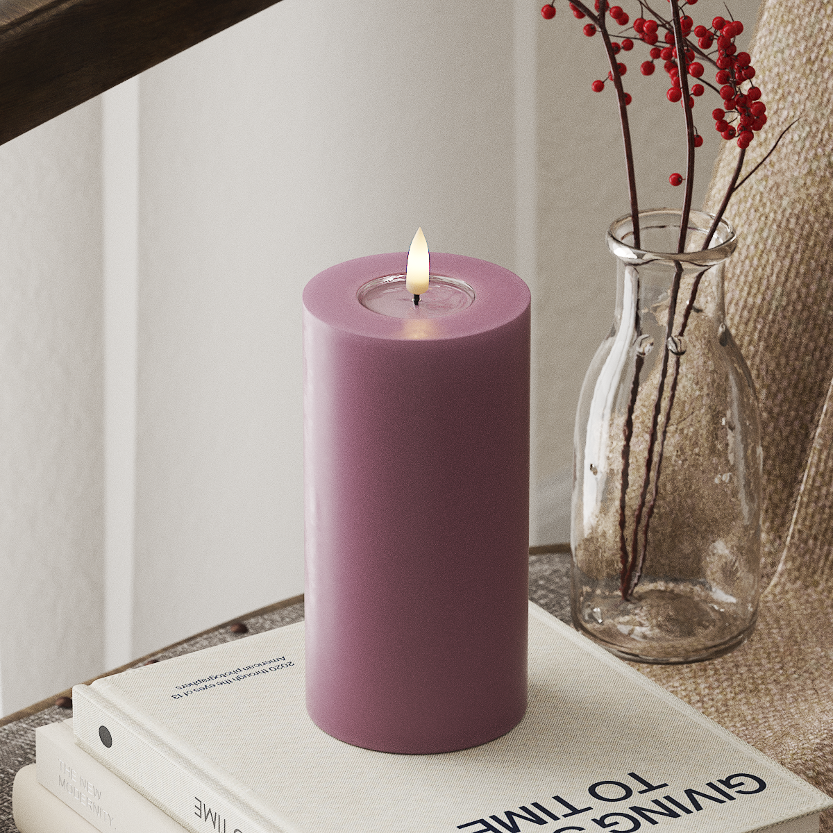 Deluxe Homeart LED Pillar candle Ø 7.5 x 15 cm Light Purple LED Pillar candle 4