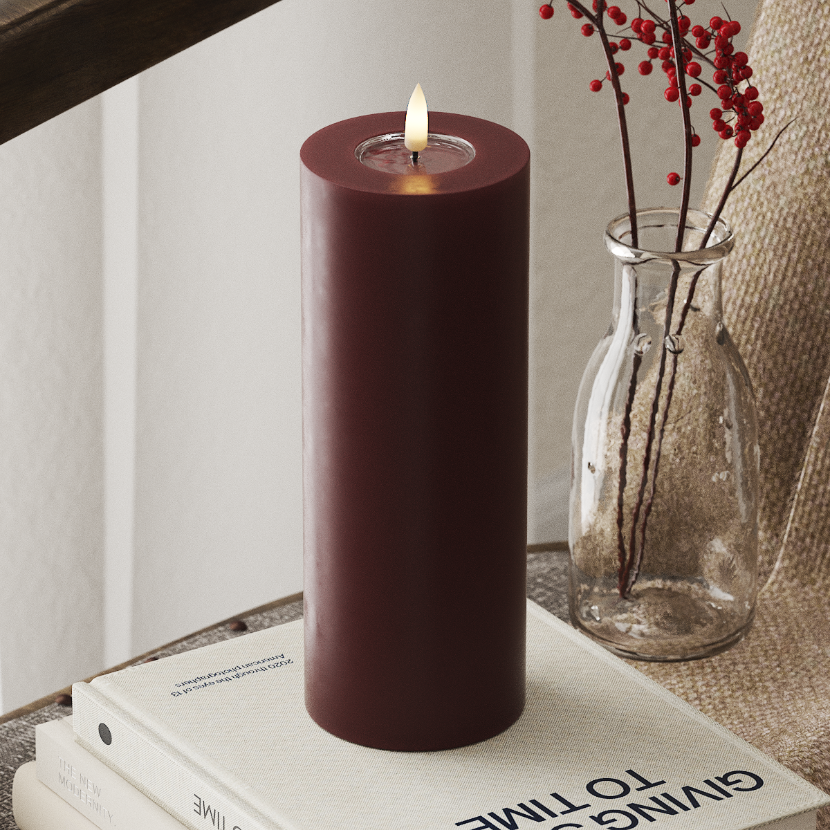 Deluxe Homeart LED Pillar candle Ø 7.5 x 20 cm Burgundy LED Pillar candle 4