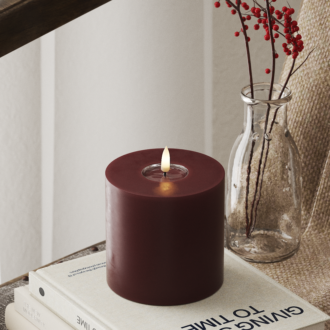 Deluxe Homeart LED Pillar candle Ø 10 x 10 cm Burgundy LED Pillar candle 4