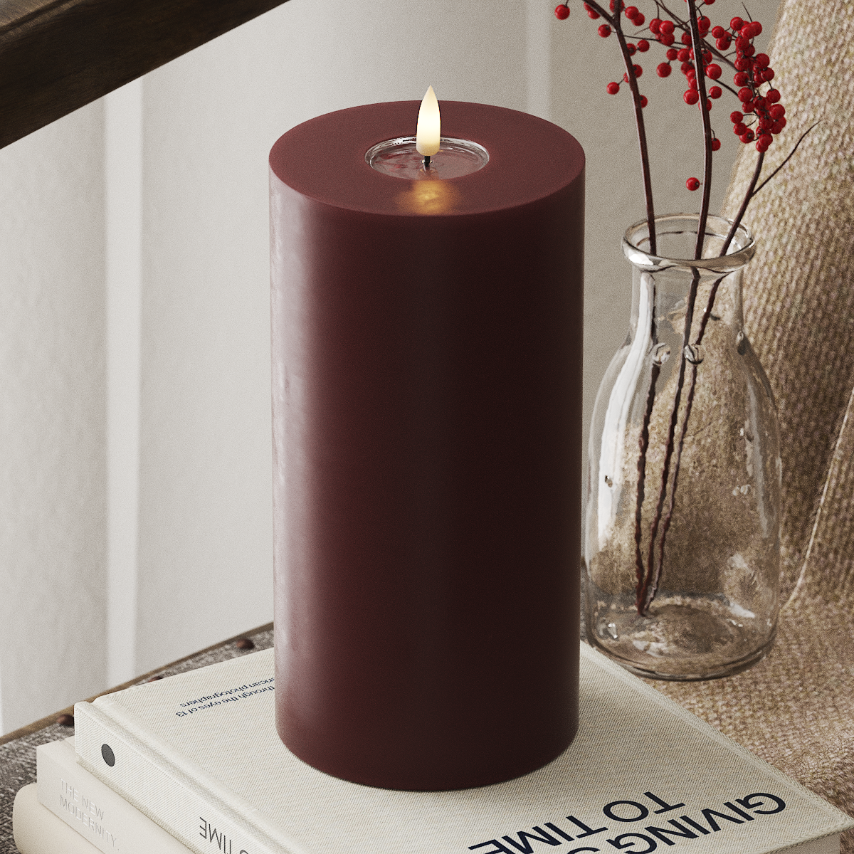 Deluxe Homeart LED Pillar candle Ø 10 x 20 cm Burgundy LED Pillar candle 4