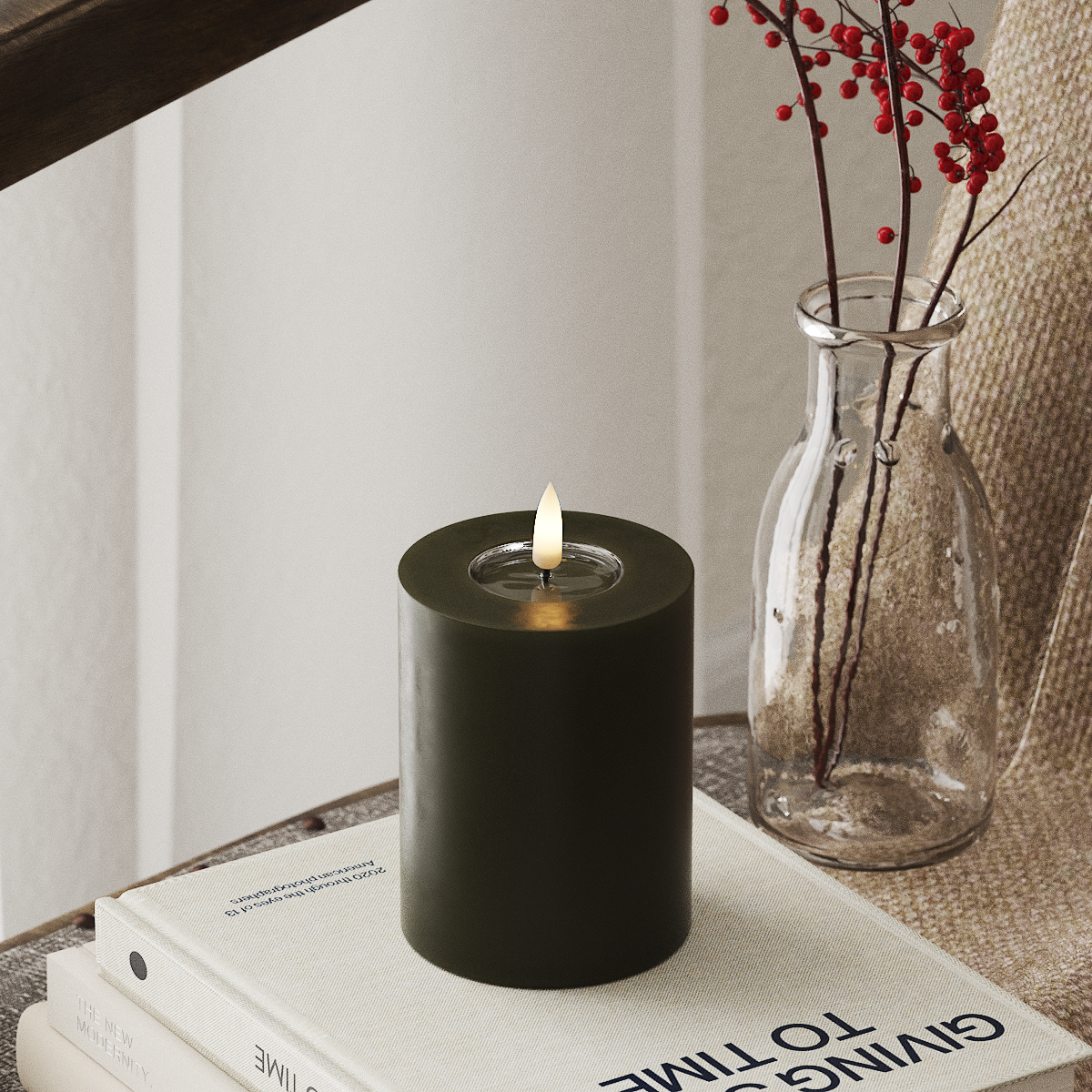 Deluxe Homeart LED Pillar candle Ø 7.5 x 10 cm Dark Green LED Pillar candle 4