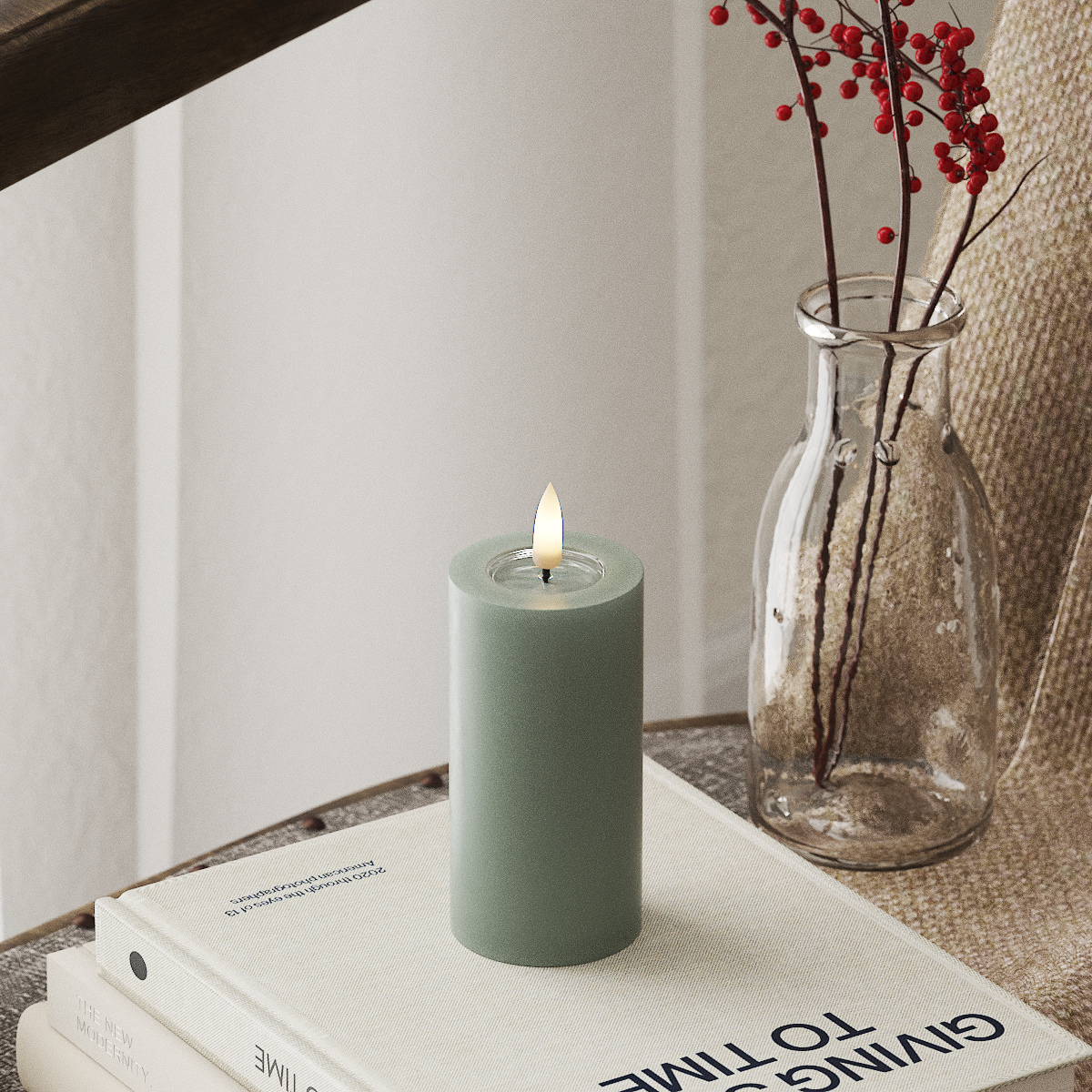 Deluxe Homeart LED Pillar candle Ø 5 x 10 cm Sage Green LED Pillar candle 4