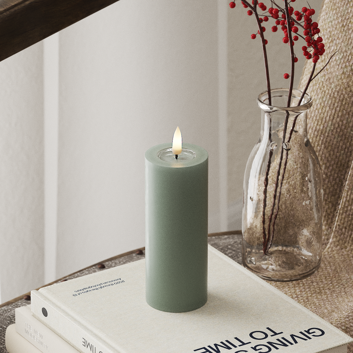 Deluxe Homeart LED Pillar candle Ø 5 x 12.5 cm Sage Green LED Pillar candle 4