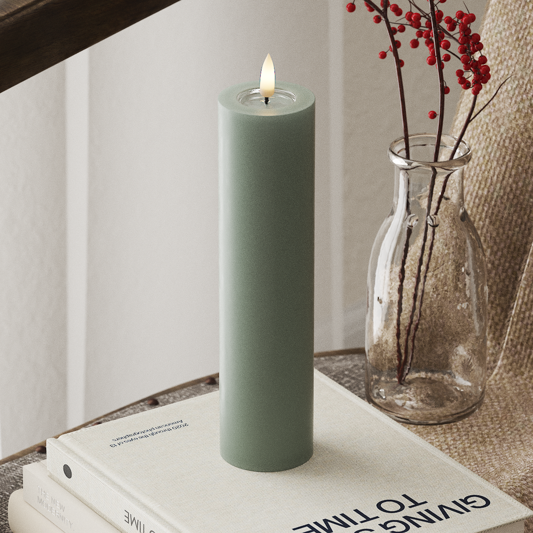 Deluxe Homeart LED Pillar candle Ø 5 x 20 cm Sage Green LED Pillar candle 4