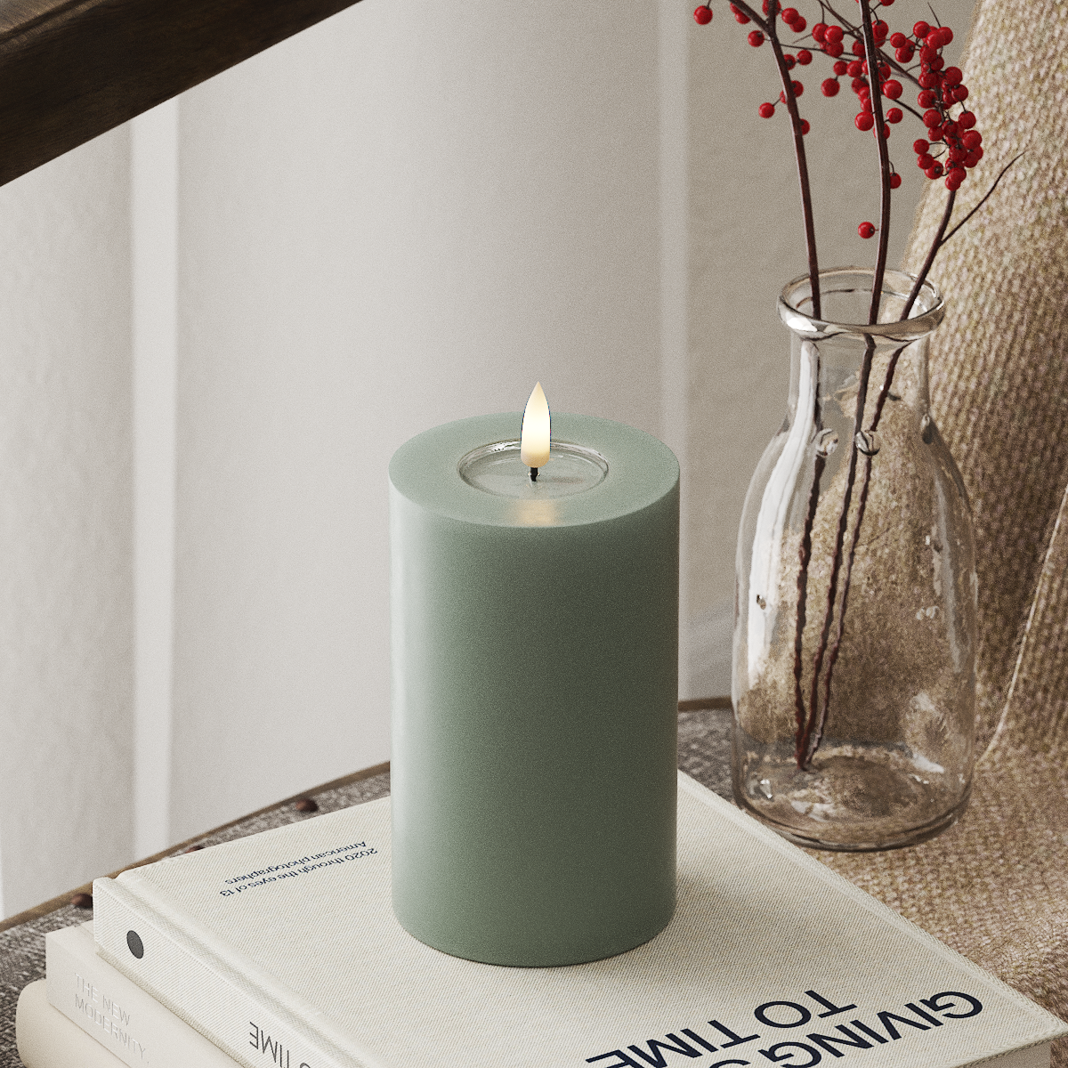 Deluxe Homeart LED Pillar candle Ø 7.5 x 12.5 cm Sage Green LED Pillar candle 4