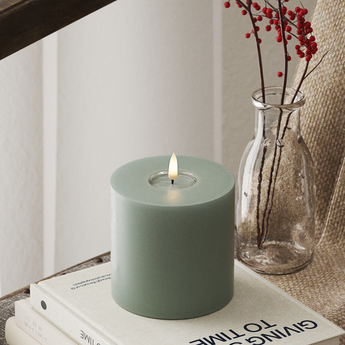 Deluxe Homeart Φωτιστικό μπλοκ LED Ø 10 x 10 cm Φασκόμηλο πράσινο Φως μπλοκ LED 4