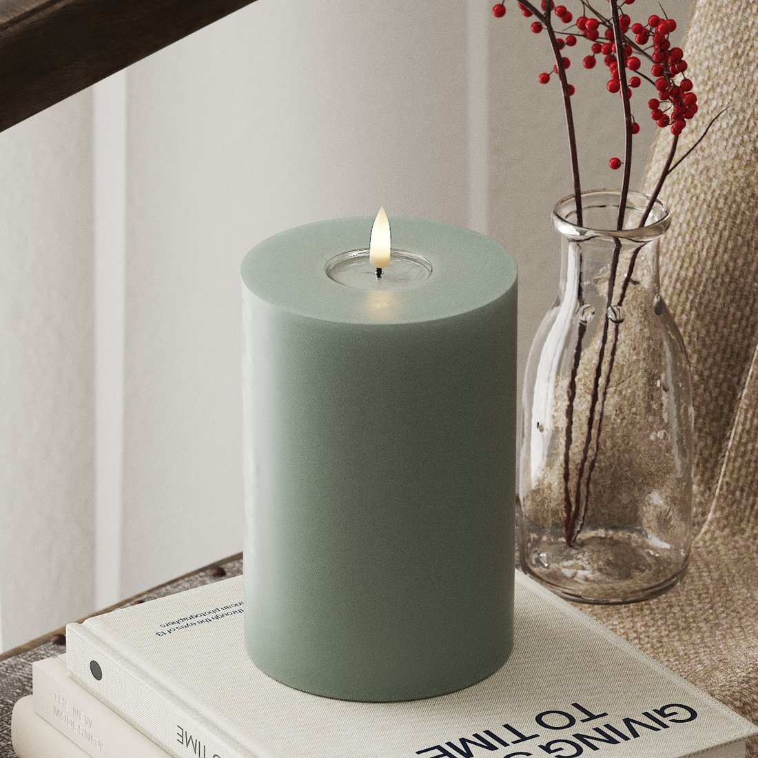 Deluxe Homeart LED Pillar candle Ø 10 x 15 cm Sage Green LED Pillar candle 4