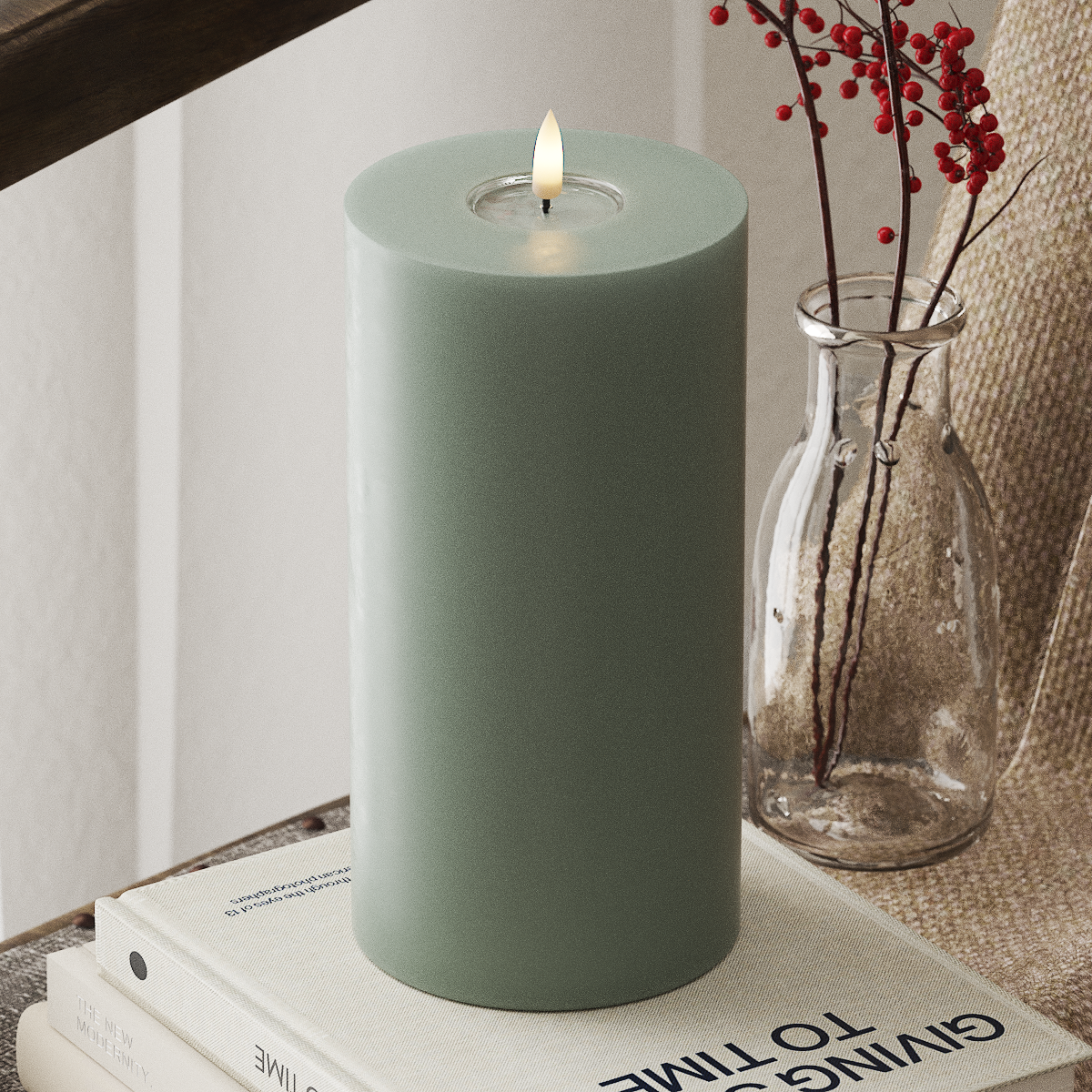 Deluxe Homeart LED Pillar candle Ø 10 x 20 cm Sage Green LED Pillar candle 4