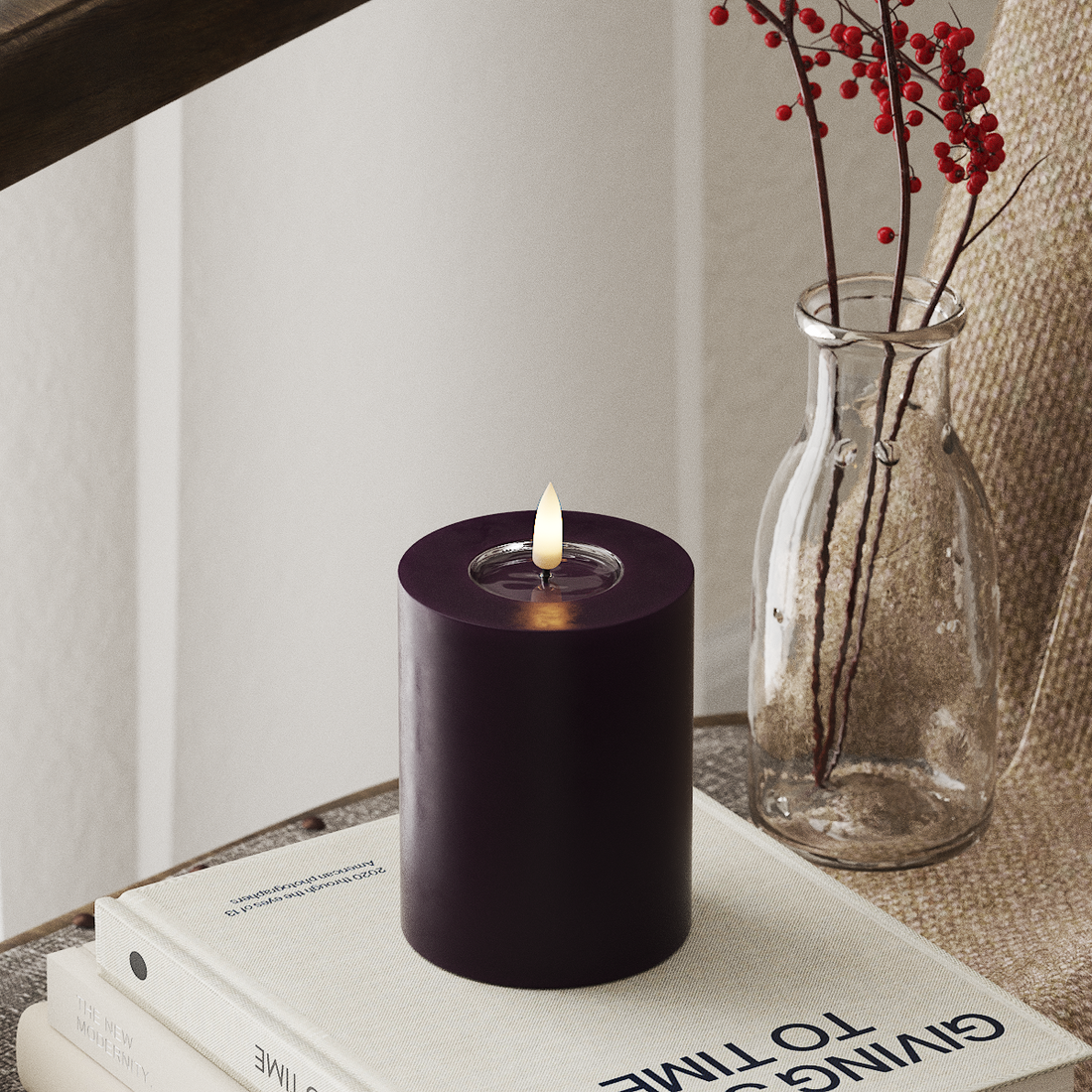Deluxe Homeart LED Bloklys Ø 7,5 x 10 cm Mørkelilla LED bloklys 4