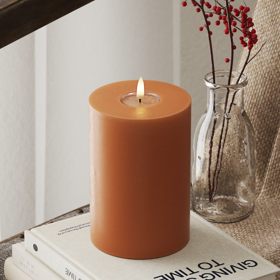 Deluxe Homeart LED Pillar candle Ø 10 x 15 cm Orange LED Pillar candle 4
