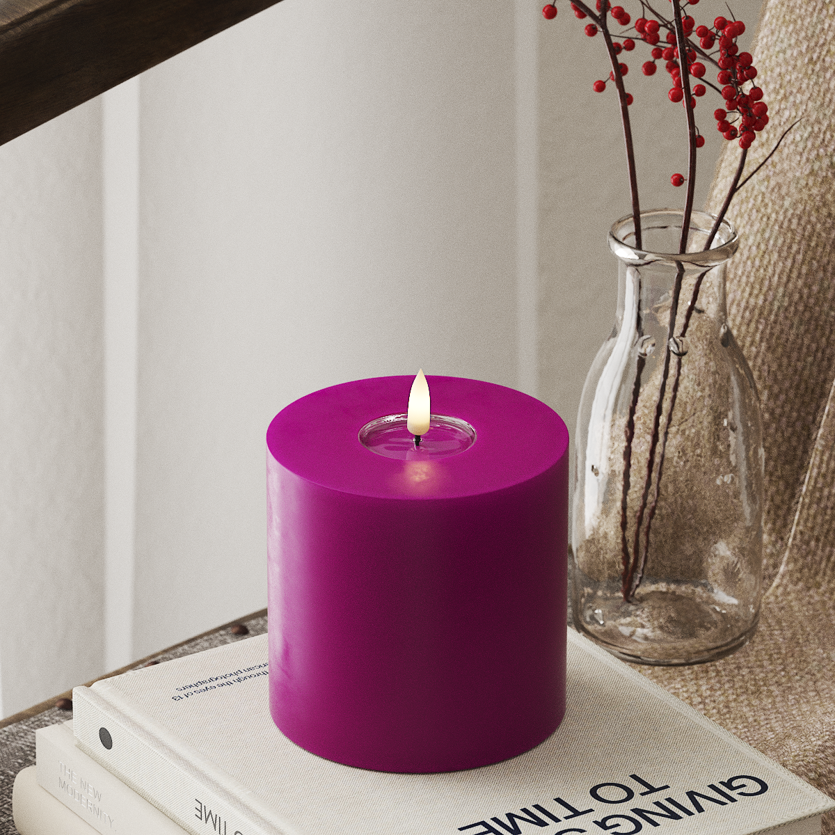 Deluxe Homeart LED Pillar candle Ø 10 x 10 cm Violet LED Pillar candle 4