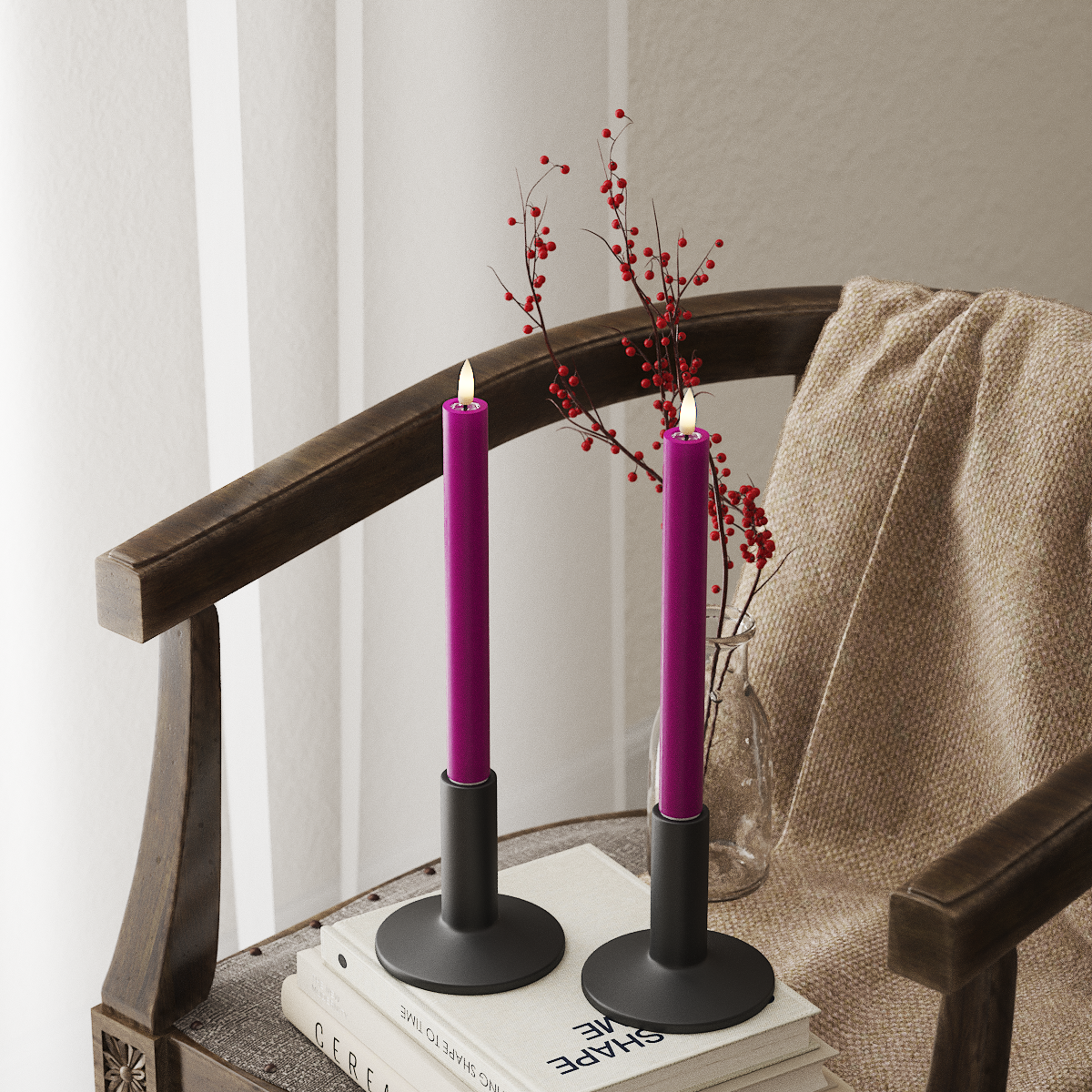 LED-Stabkerzen, 2 Stück, Ø 2 x 24 cm, Violett – DeluxeHomeartShop