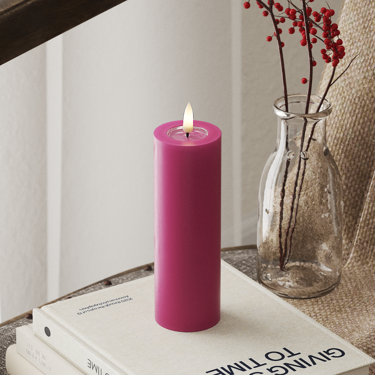 Deluxe Homeart LED Pillar candle Ø 5 x 15 cm Magenta LED Pillar candle 4