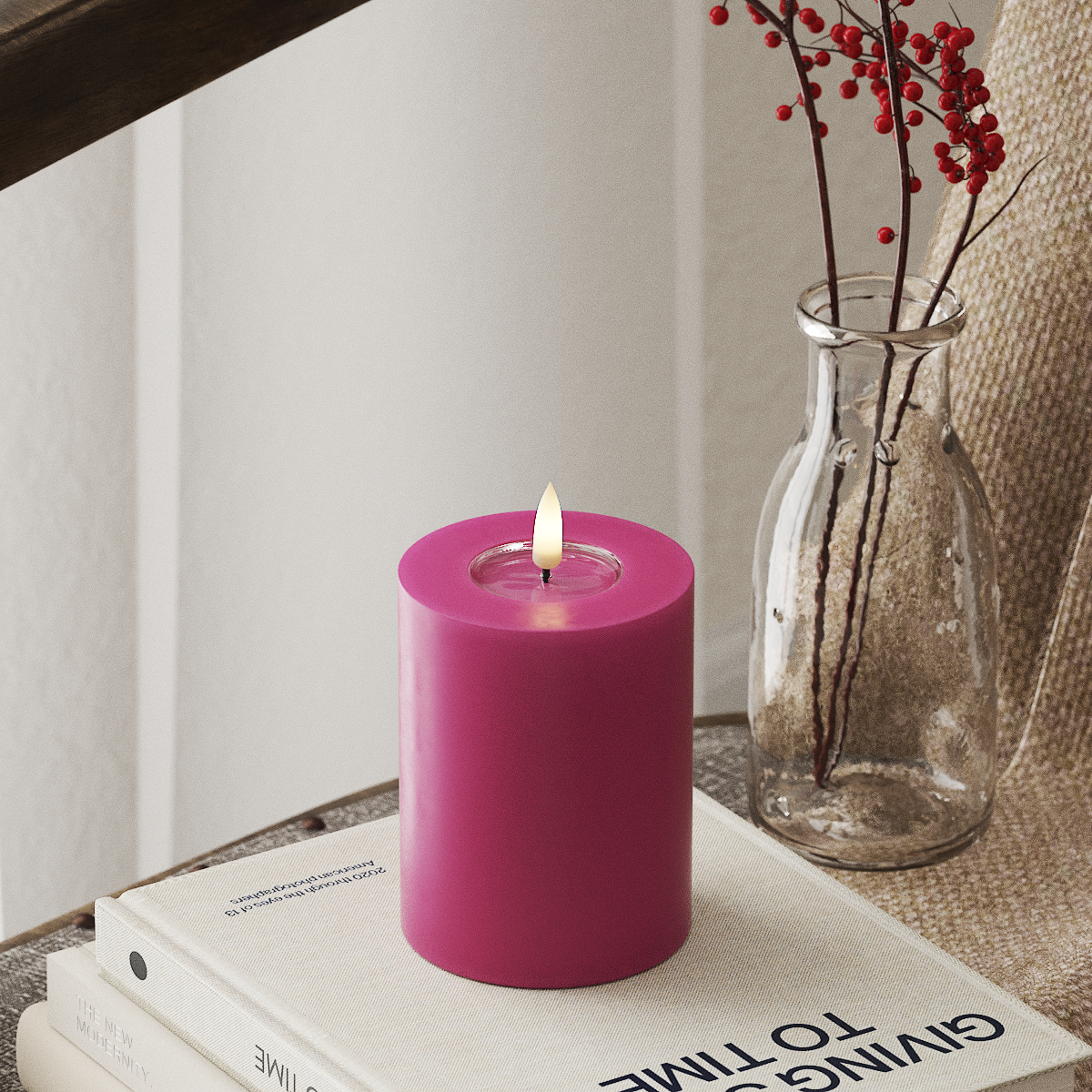 Deluxe Homeart LED Pillar candle Ø 7.5 x 10 cm Magenta LED Pillar candle 4