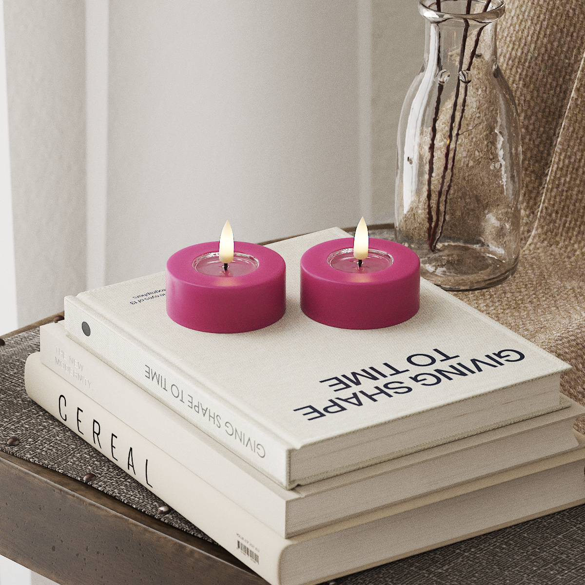 Deluxe Homeart LED Jumbo Tealight candle 2 pieces Large Magenta LED jumbo Tealight candle 4