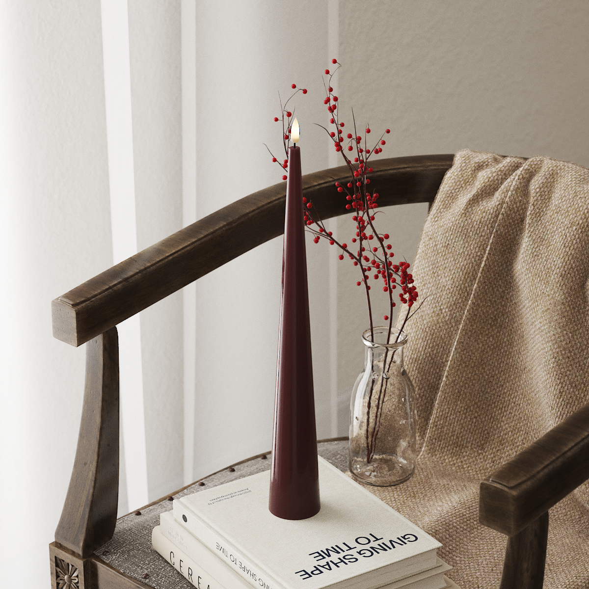 Deluxe Homeart Cone light D 5 x H 38 cm Bordeaux LED Cone candle 4