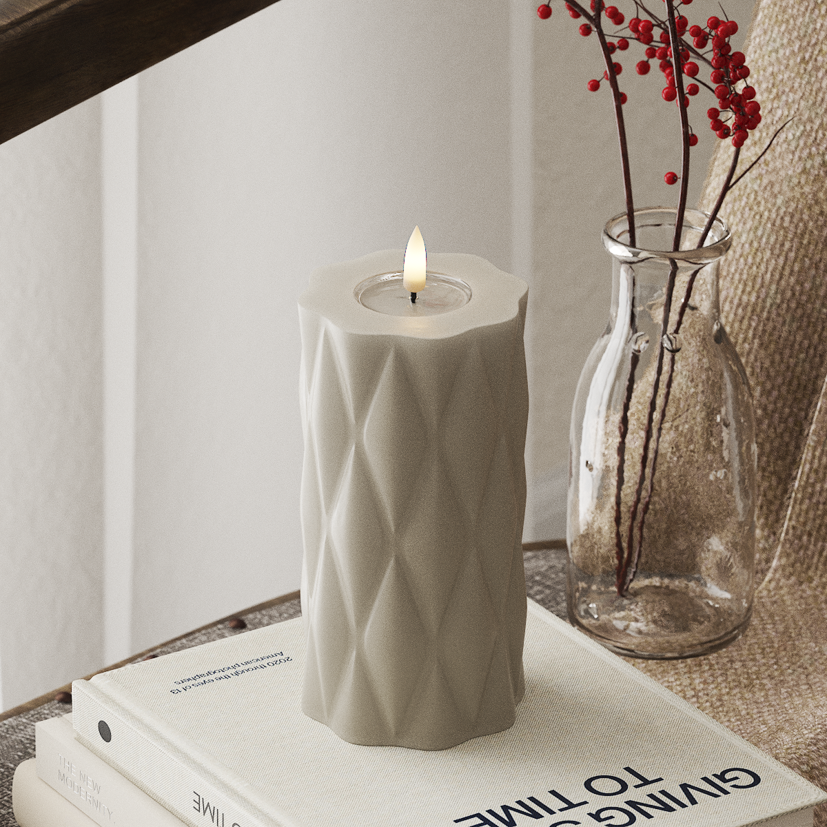 Deluxe Homeart Harlequin LED Pillar candle Ø 7.5 x 15 cm Sand LED Harlequin 4