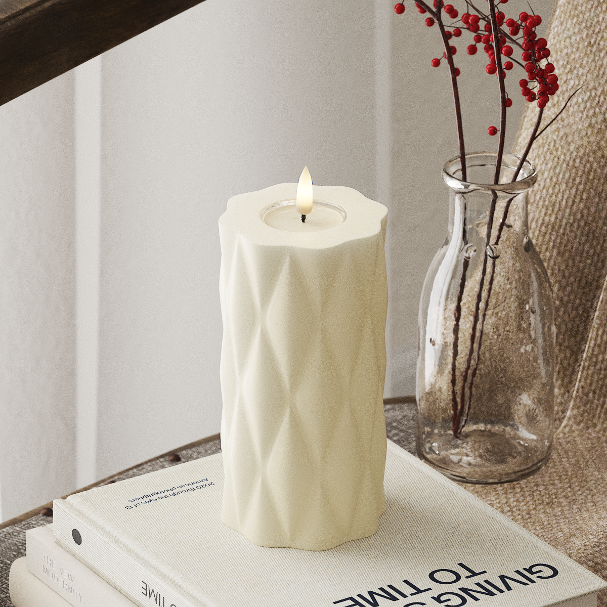 Deluxe Homeart Harlequin LED Pillar candle Ø 7.5 x 15 cm Cream LED Harlequin 4