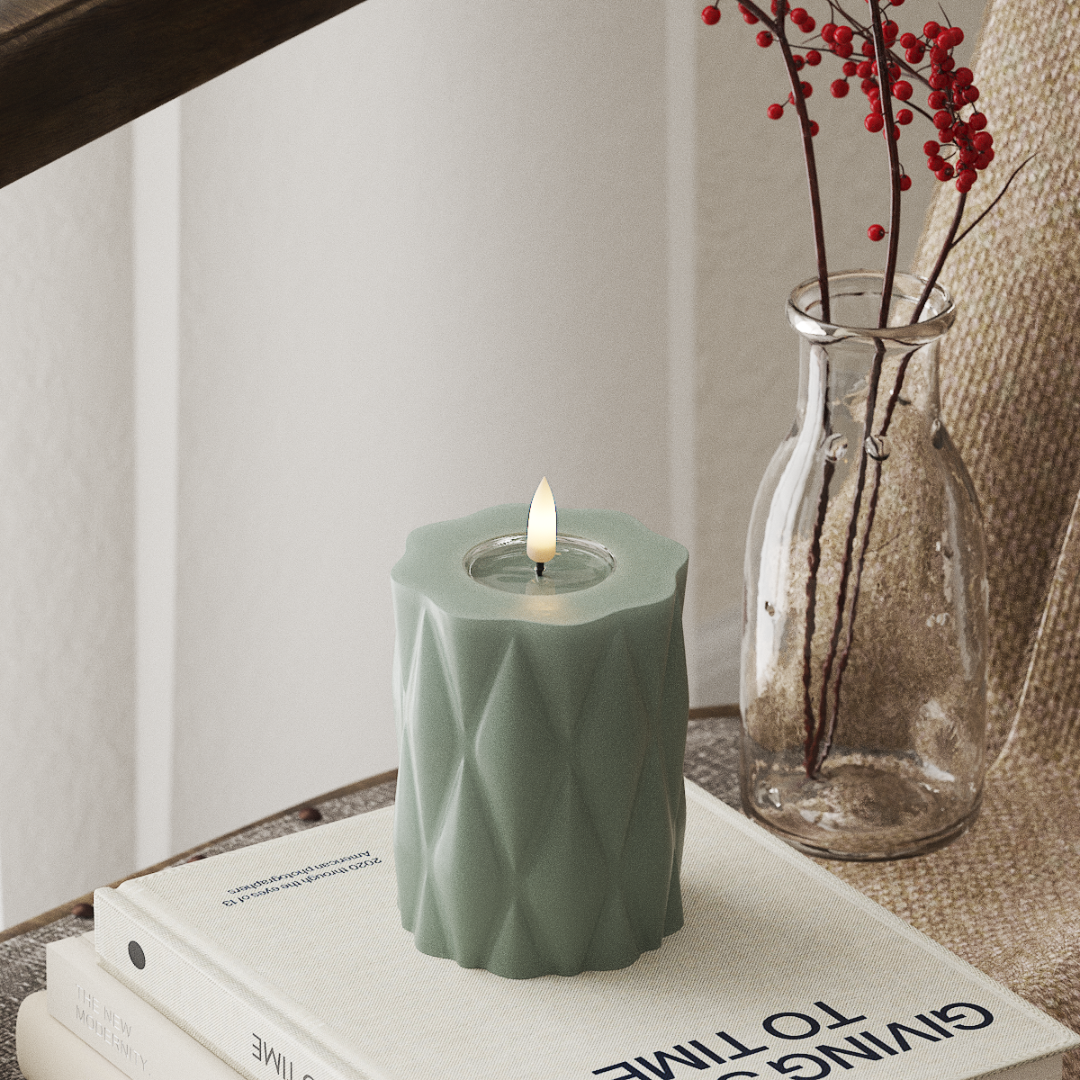 Deluxe Homeart Harlequin LED Pillar candle Ø 7.5 x 10 cm Sage Green LED Harlequin 4