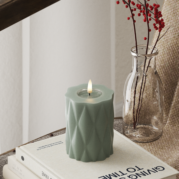 Deluxe Homeart Harlequin LED Pillar candle Ø 7.5 x 10 cm Sage Green LED Harlequin 4