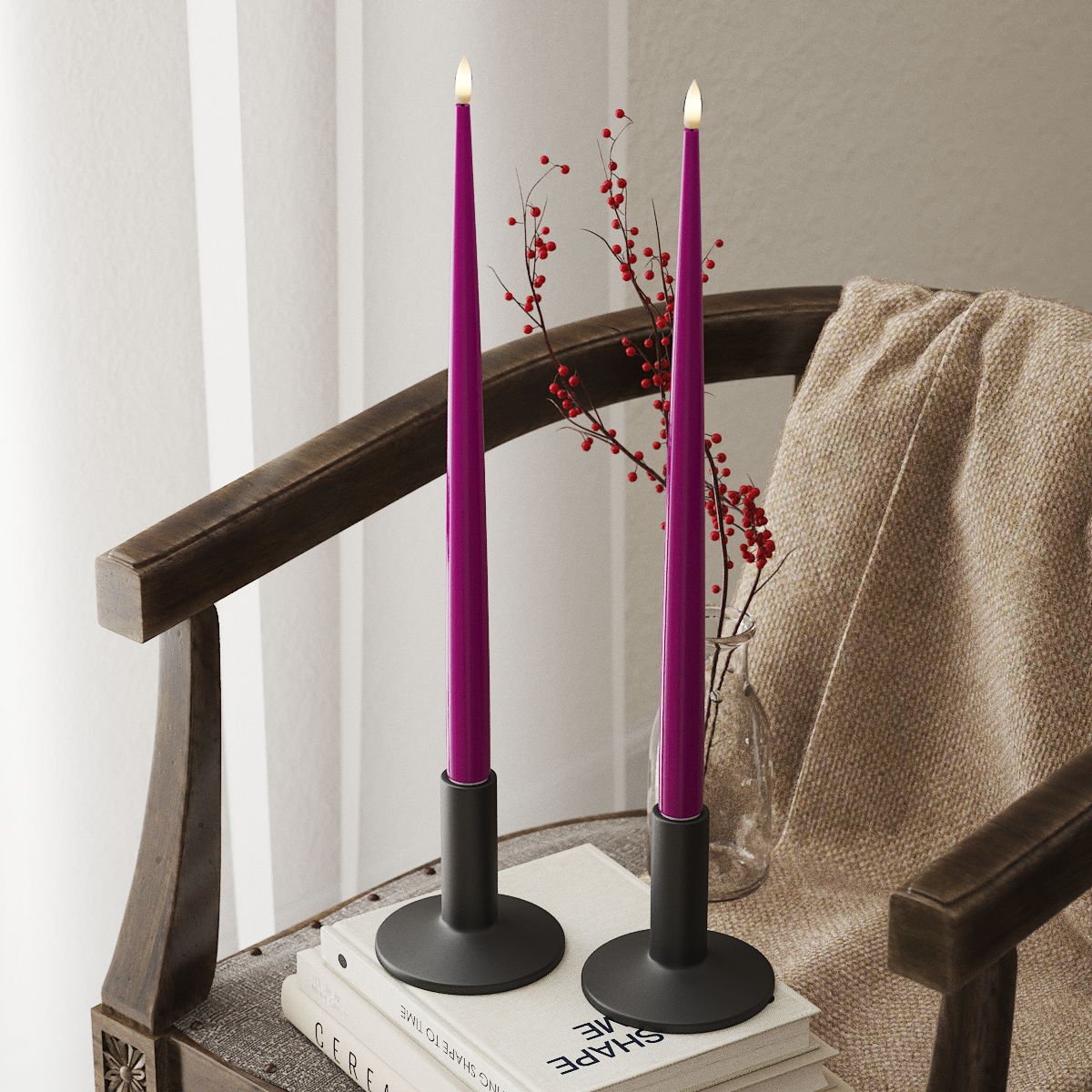 Deluxe Homeart LED Shiny Dinner candle with Lacquer, 2 pieces 38 cm Violet LED Shiny Dinner candle 4