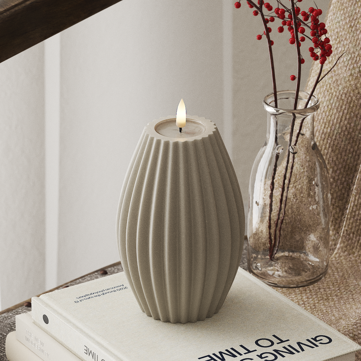 Deluxe Homeart LED Ribbed candle D 10 x H 15 cm Sand LED Ribbed candle 4