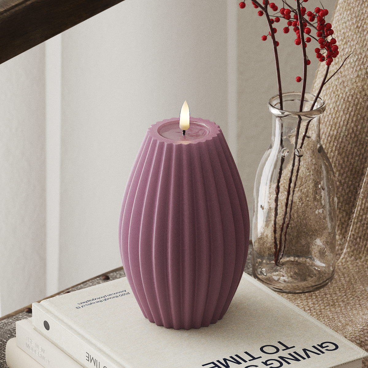 Deluxe Homeart LED Ribbed candle D 10 x H 15 cm Light Purple LED Ribbed candle 4