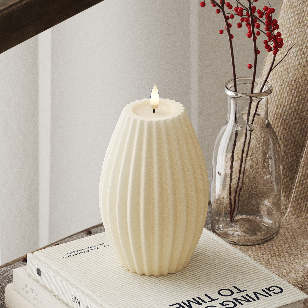 Deluxe Homeart LED Ribbed candle D 10 x H 15 cm Cream LED Ribbed candle 4