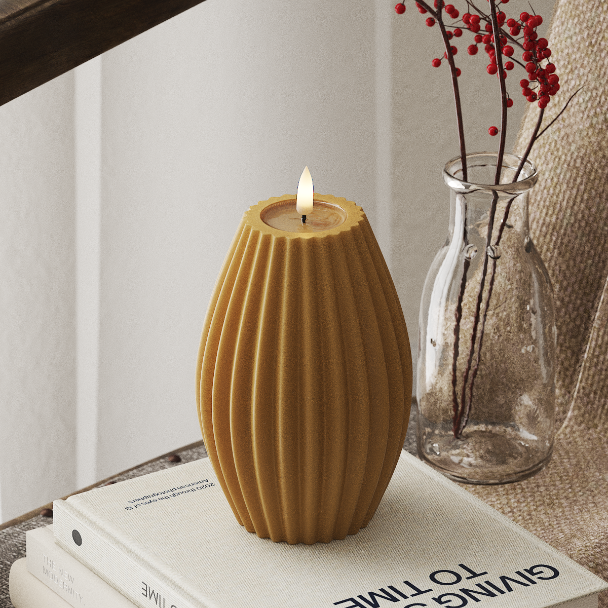 Deluxe Homeart LED Ribbed candle D 10 x H 15 cm Curry LED Ribbed candle 4
