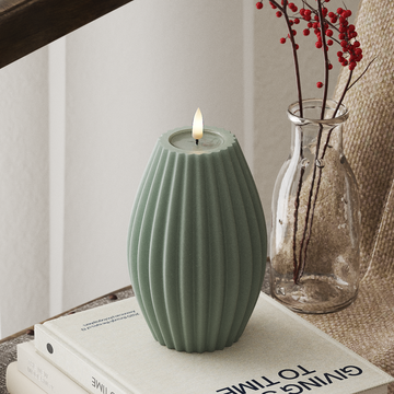 Deluxe Homeart LED Ribbed candle D 10 x H 15 cm Sage Green LED Ribbed candle 4