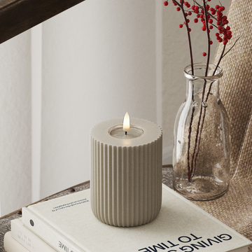 Deluxe Homeart Solid Stripe LED Pillar candle Ø 8 X 10 Cm Sand LED Shape 4