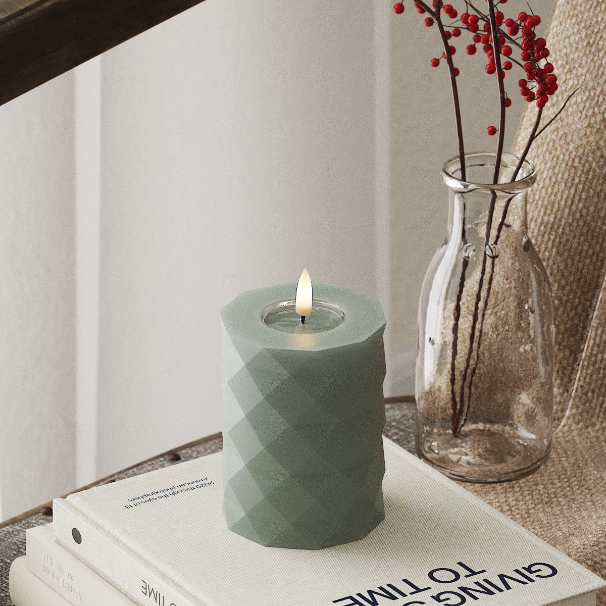 Deluxe Homeart Square LED Pillar candle Ø 7.5 x 10 cm Sage Green LED Square 4